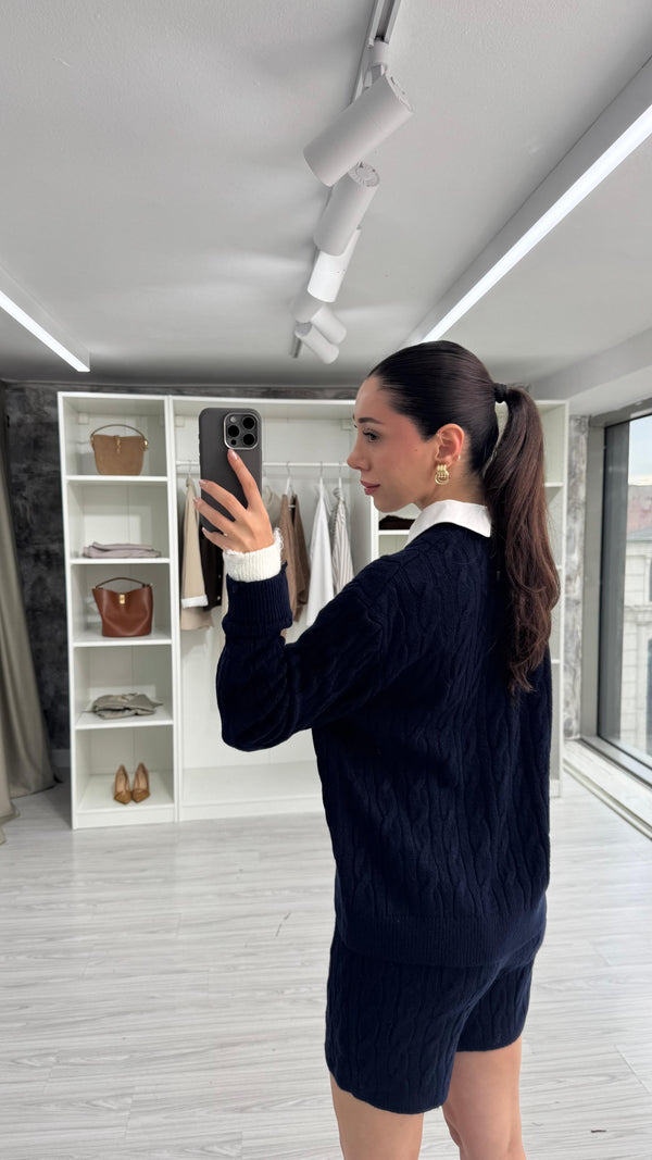 LACİVERT GÖMLEK YAKA TRİKO TAKIM