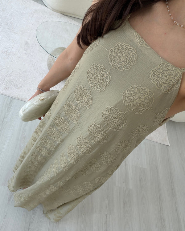 ADAÇAYI NAKIŞ İŞLEMELİ MAXİ ELBİSE