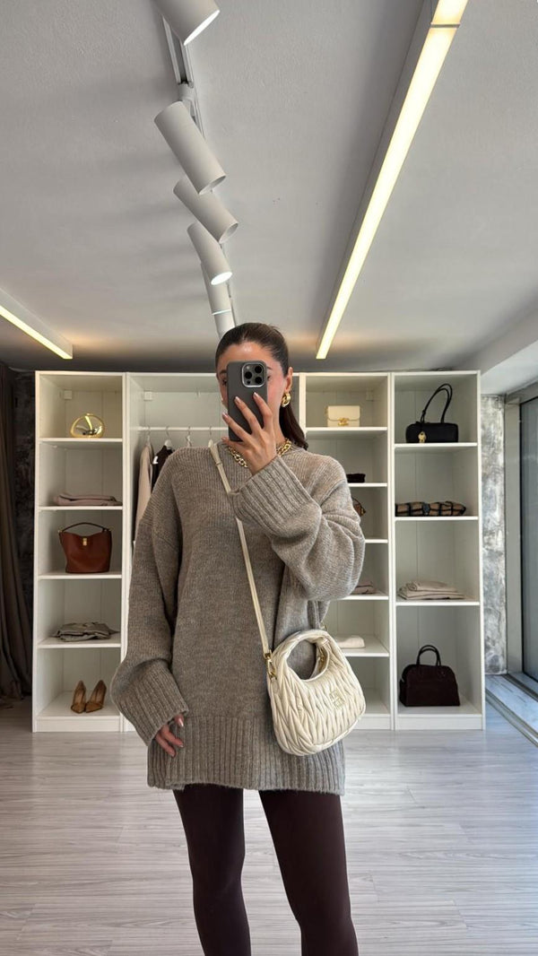 VİZON OVERSIZE BİSİKLET YAKA KAZAK