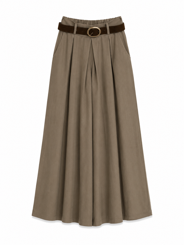 HAKİ KEMERLİ ETEK PANTOLON
