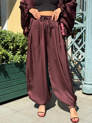 BORDO PREMIUM SATEN ŞALVAR PANTOLON