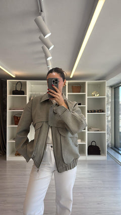 HAKİ OVERSIZE KIRÇILLI BOMBER CEKET