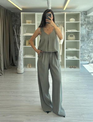 HAKİ TENSEL BLUZ PANTOLON TAKIM