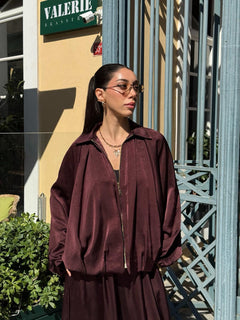 BORDO PREMIUM SATEN BOMBER CEKET