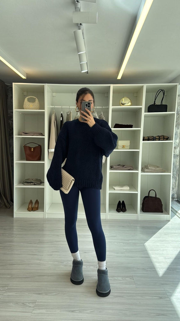 LACİVERT BİSİKLET YAKA OVERSIZE KAZAK