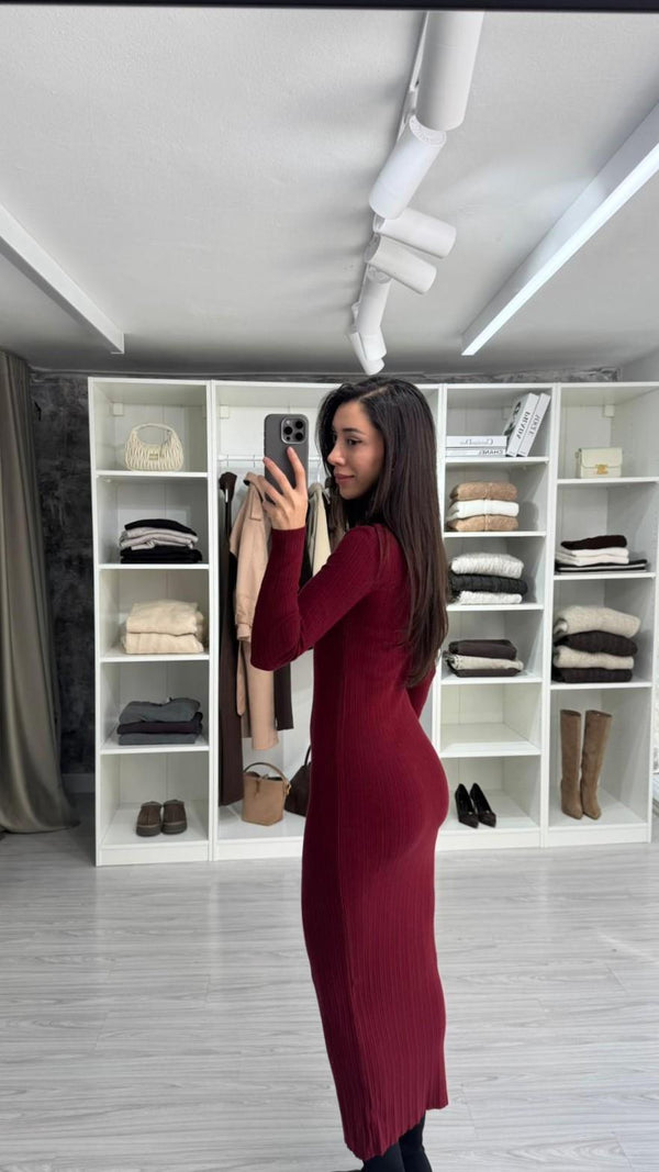 BORDO YARIM BALIKÇI MİDİ TRİKO ELBİSE