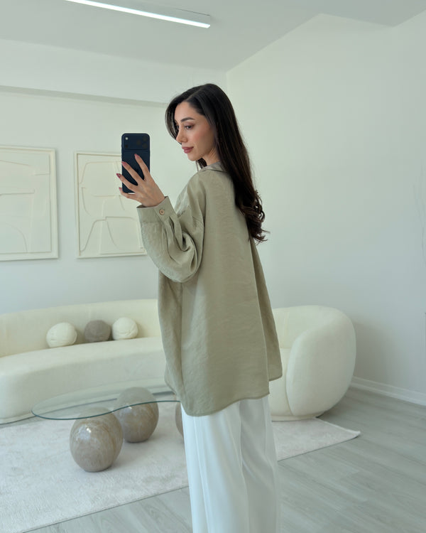 OLİVE OVERSIZE TENSEL GÖMLEK