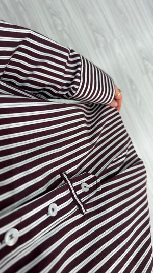 BORDO ALEN ÇİZGİLİ POPLİN GÖMLEK