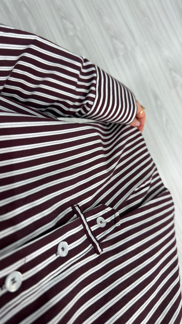 BORDO ALEN ÇİZGİLİ POPLİN GÖMLEK