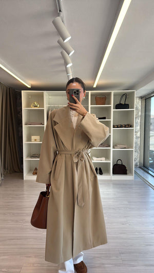 CAMEL KUŞAKLI UZUN TRENÇKOT