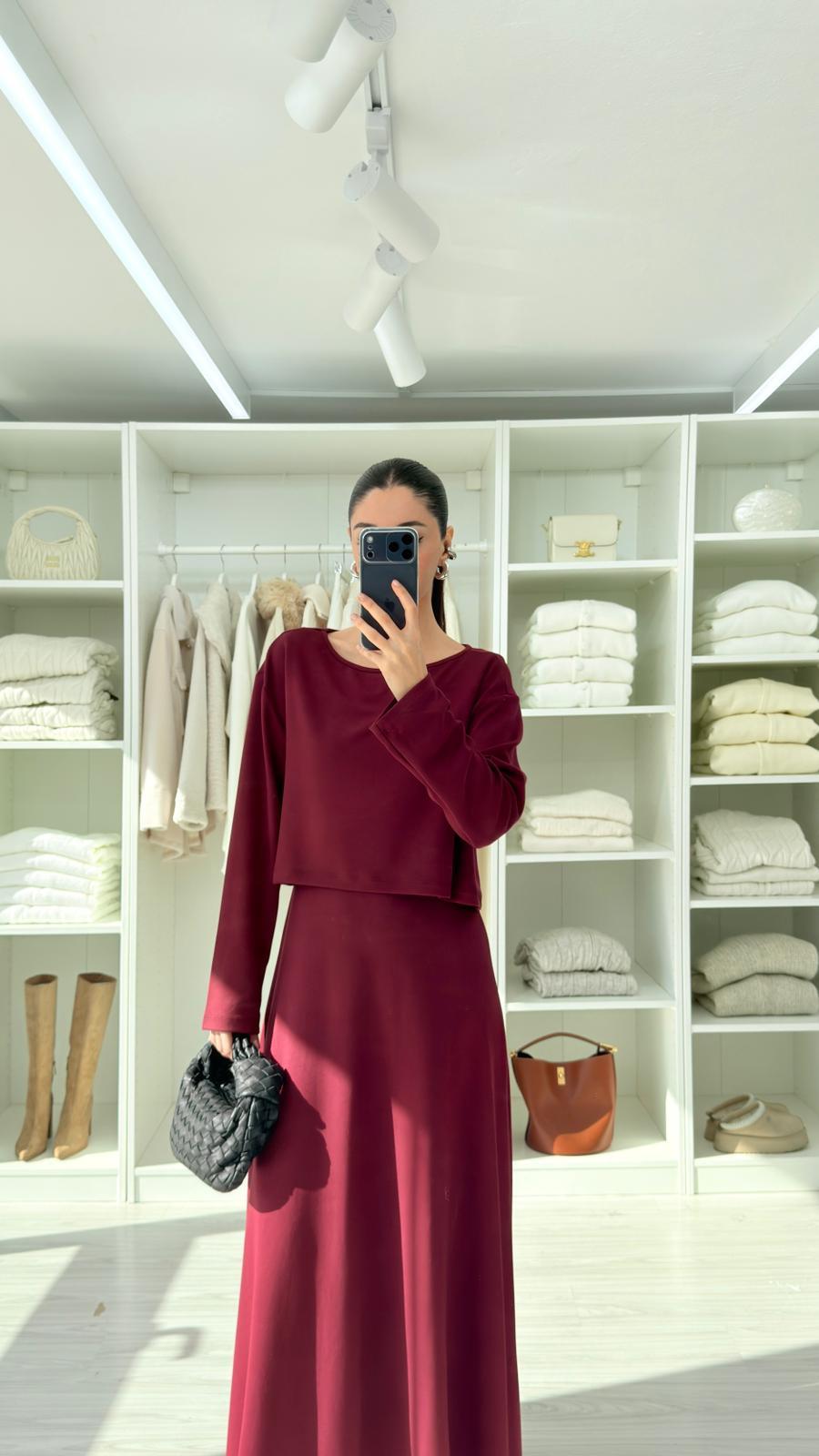 BORDO MODAL ELBİSE TAKIM
