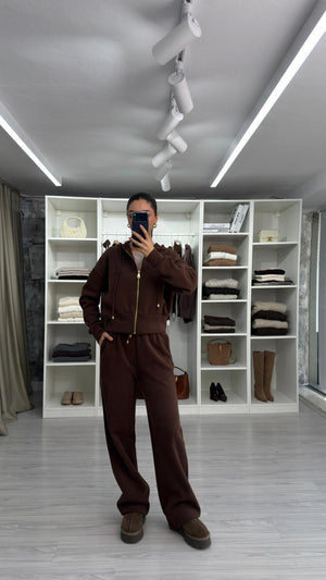 KAHVERENGİ FERMUARLI SWEAT TAKIM
