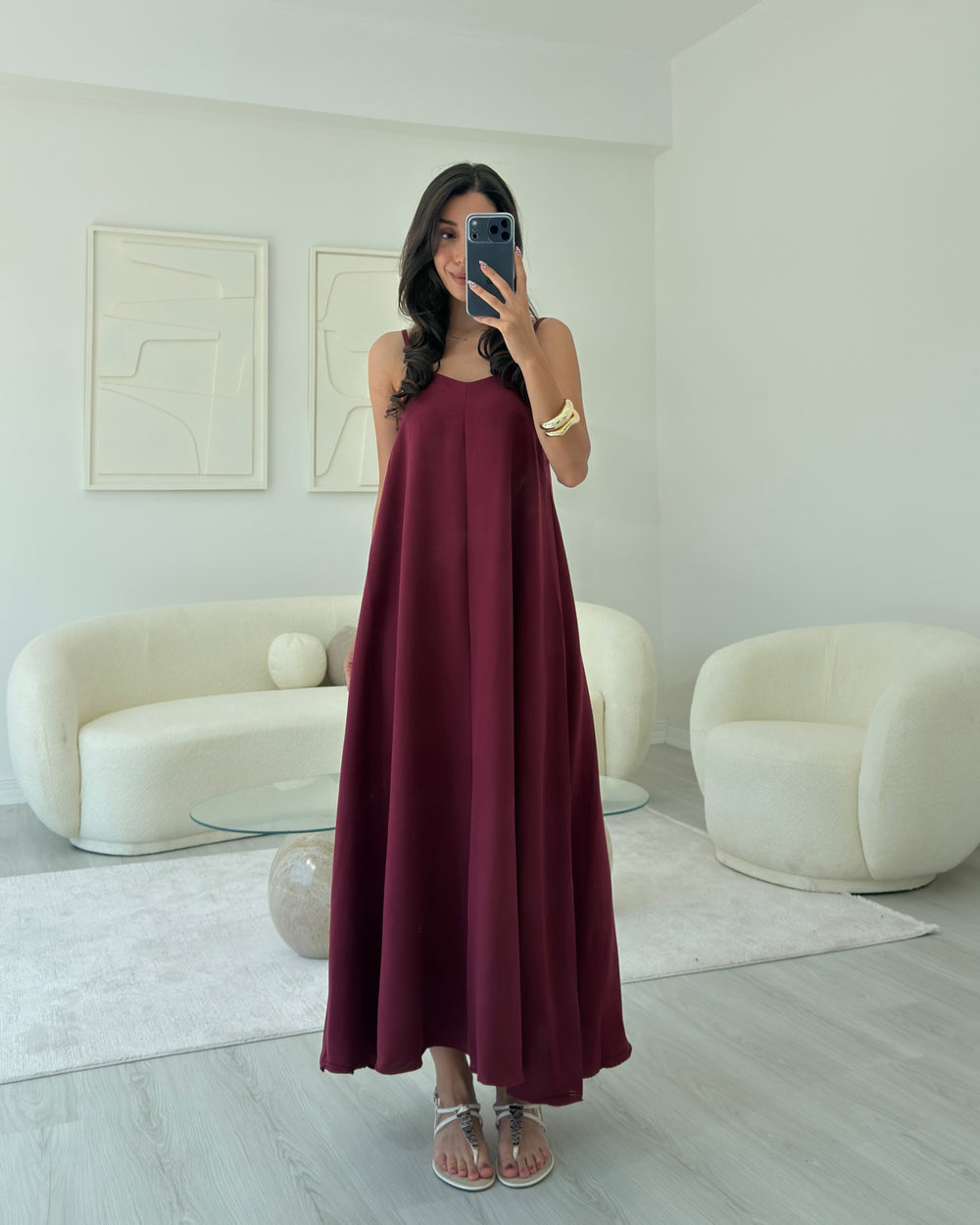 BORDO ASKILI MAXİ SALAŞ ELBİSE