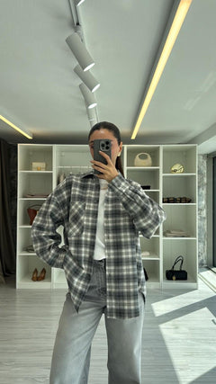 GRİ OVERSIZE EKOSELİ ODUNCU GÖMLEK
