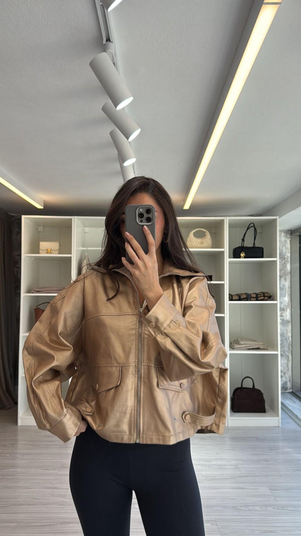 KREM OVERSIZE MUMLU CEKET
