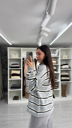 GRİ POLO YAKA ÇİZGİLİ TRİKO