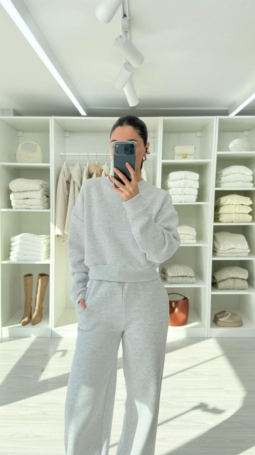 GRİ ALO ŞARDONLU SWEAT TAKIM