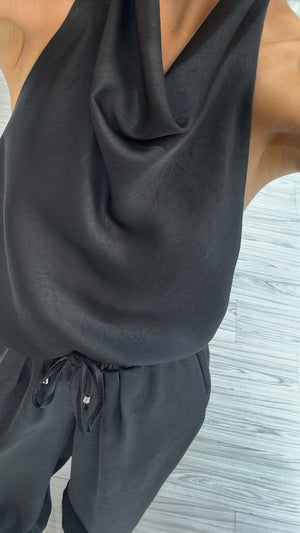 SİYAH SATEN BLUZ PANTOLON TAKIM