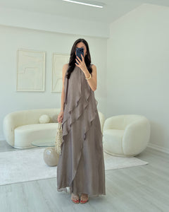 BRONZ FIRFIRLI MAXİ ELBİSE