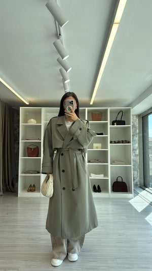 HAKİ OVERSIZE UZUN TRENÇKOT