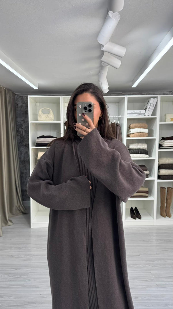 KAHVERENGİ TRİKO ELBİSE HIRKA TAKIM