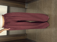 BORDO PAÇA DETAYLI KETEN PANTOLON