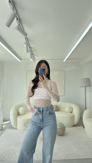 PEMBE PUANTİYE DESEN TRANSPARAN BLUZ