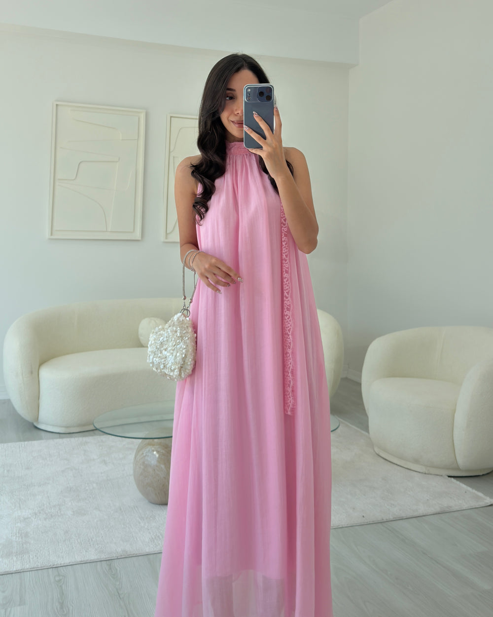 PEMBE YAKA DANTELLİ ELBİSE