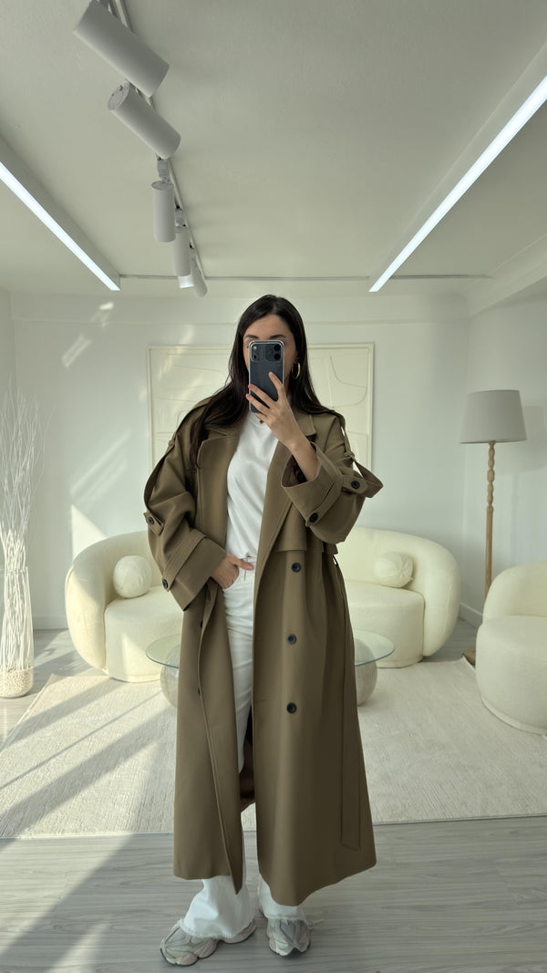 KARAMEL OVERSIZE UZUN TRENÇKOT