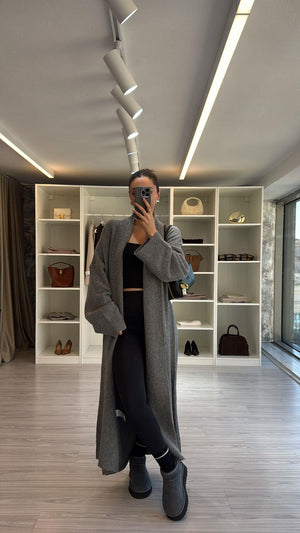 GRİ MAXİ BOY OVERSIZE HIRKA