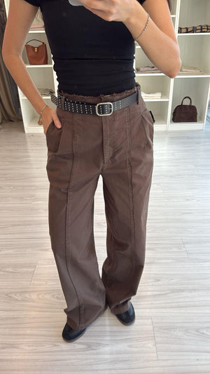 KAHVERENGİ KEMERLİ YÜKSEK BEL STRAIGHT PANTOLON