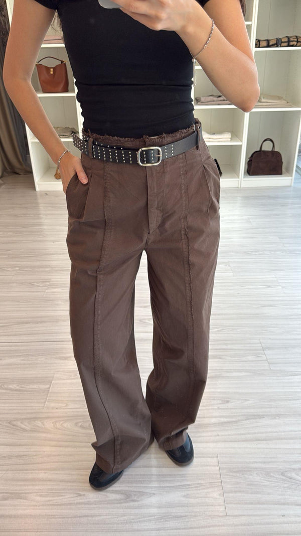 KAHVERENGİ KEMERLİ YÜKSEK BEL STRAIGHT PANTOLON