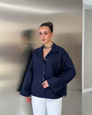 LACİVERT OVERSIZE POPLİN GÖMLEK - 1132