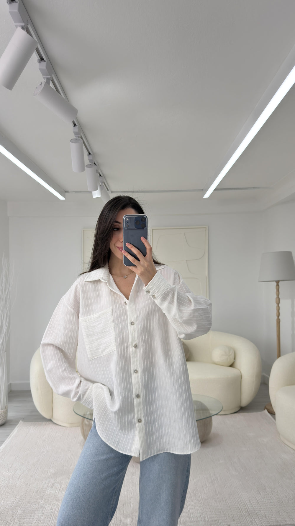 NEXO OVERSIZE ÇİZGİLİ GÖMLEK - BEYAZ