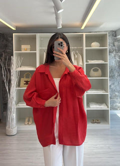 NAR ÇİÇEĞİ OVERSIZE TENSEL GÖMLEK