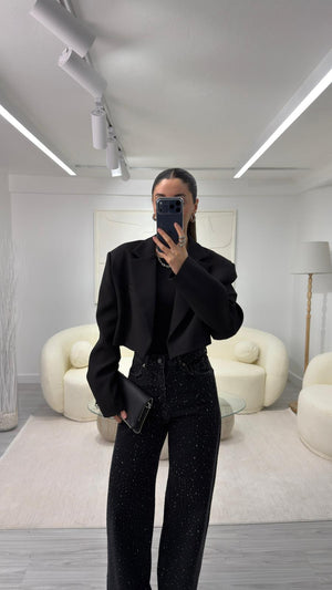 SİYAH LYZA CROP CEKET