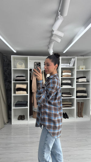 MAVİ OVERSIZE EKOSELİ ODUNCU GÖMLEK