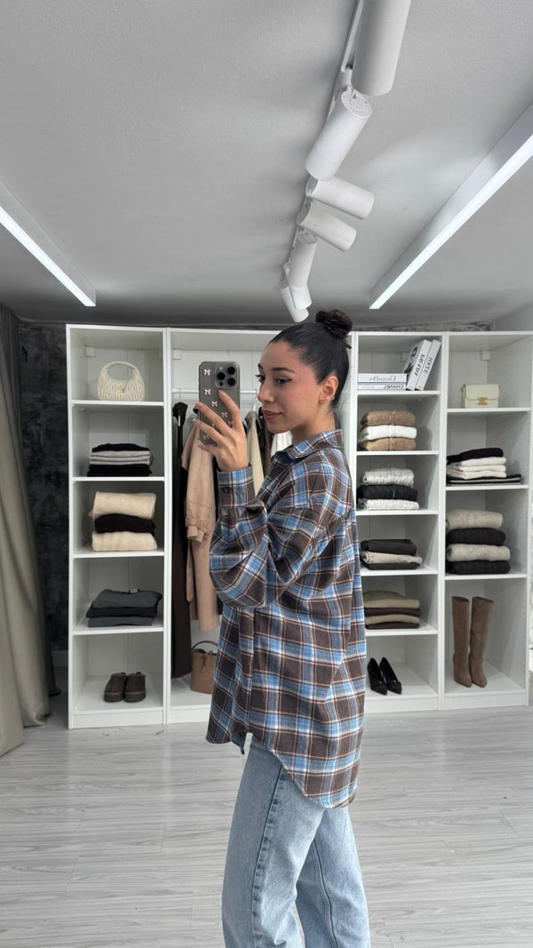 MAVİ OVERSIZE EKOSELİ ODUNCU GÖMLEK