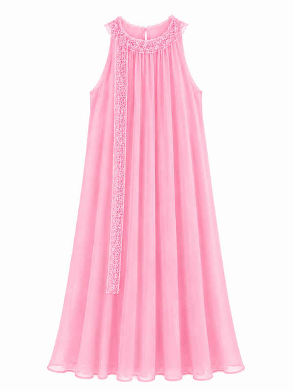 PEMBE YAKA DANTELLİ ELBİSE