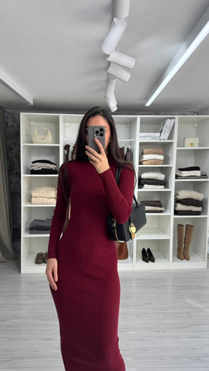 BORDO YARIM BALIKÇI MİDİ TRİKO ELBİSE
