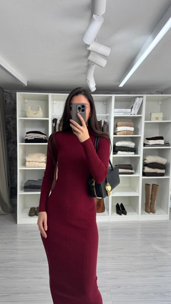 BORDO YARIM BALIKÇI MİDİ TRİKO ELBİSE