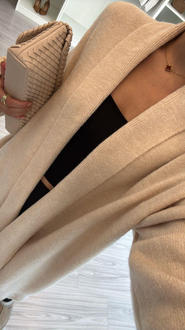 KREM MAXİ BOY OVERSIZE HIRKA