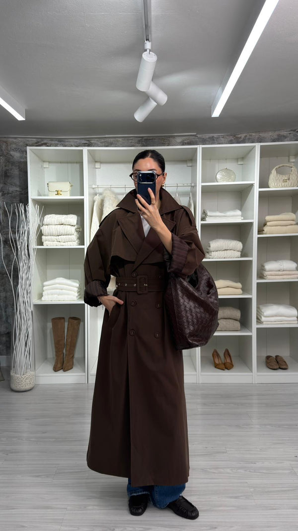 KAHVERENGİ VOGUE OVERSİZE TRENÇKOT
