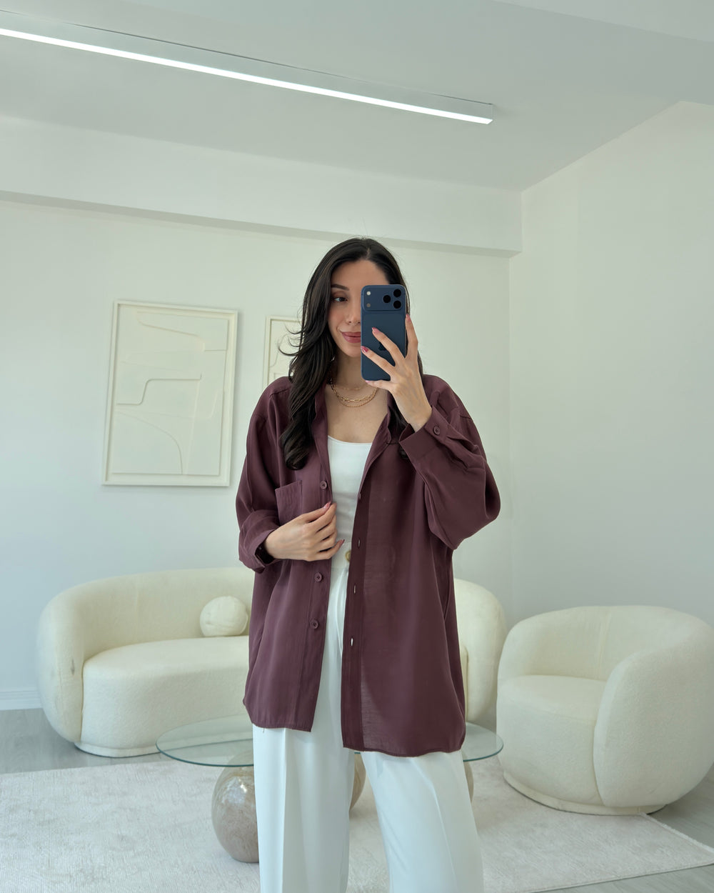 BORDO OVERSIZE TENSEL GÖMLEK