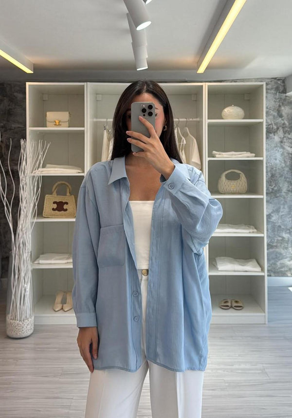 BEBE MAVİ OVERSIZE TENSEL GÖMLEK