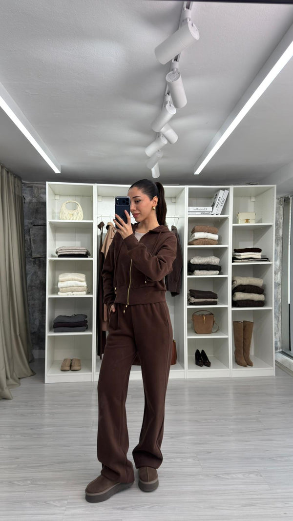 KAHVERENGİ FERMUARLI SWEAT TAKIM