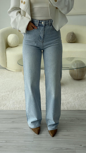 MAVİ TAŞLI WİDE LEG JEAN