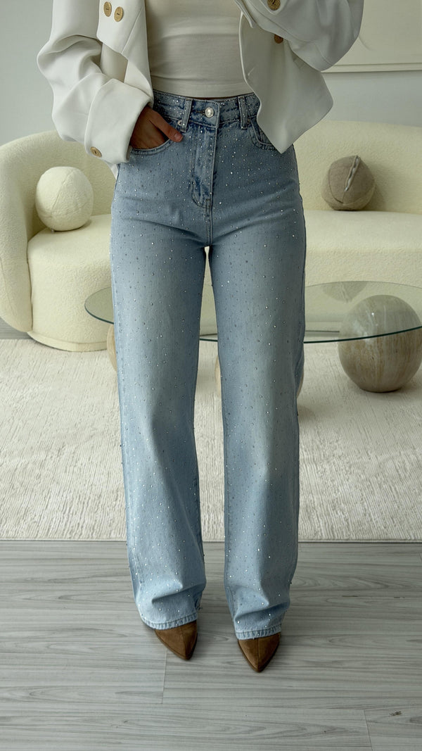 MAVİ TAŞLI WİDE LEG JEAN