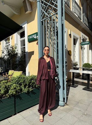 BORDO PREMIUM SATEN ŞALVAR PANTOLON