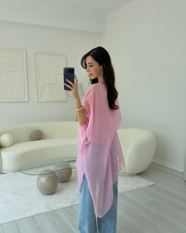 PEMBE PELERİNLİ BLUZ